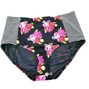 Torrid High-Rise Smooth Swim Bottom Pink Floral Stripes